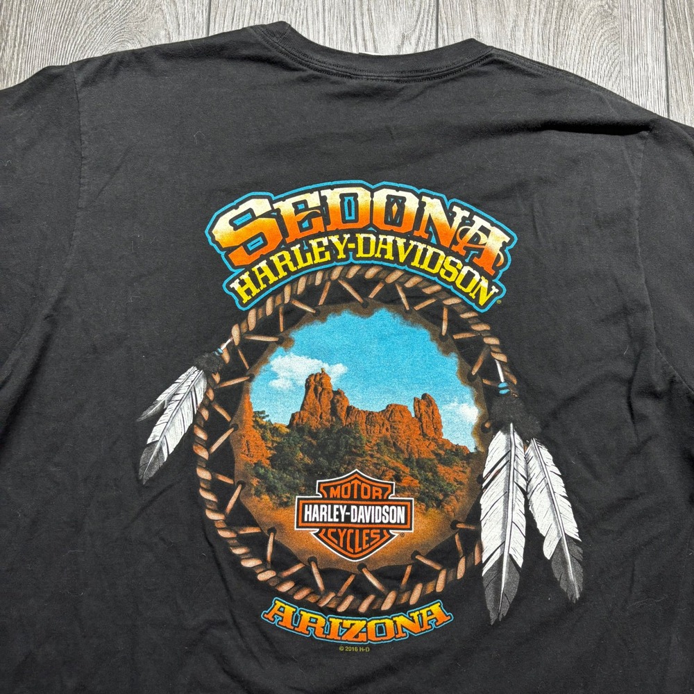 Harley-Davidson XL Sedona Arizona Graphic T-Shirt Mens Black Red Rocks Y2k - Picture 2 of 8